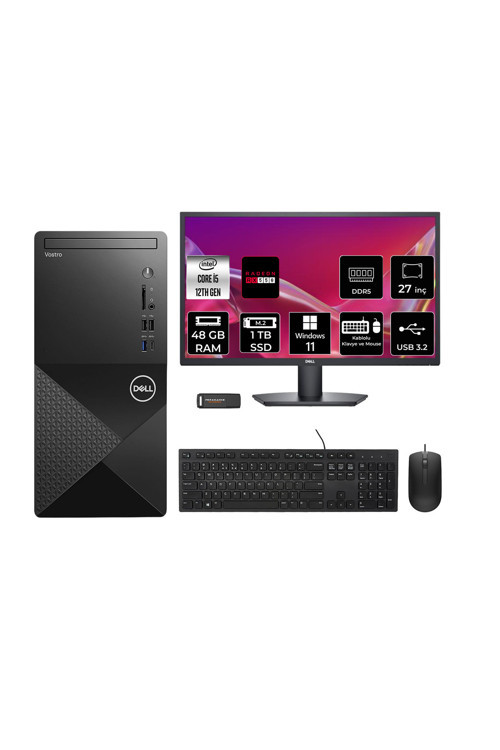 Vostro 3030Mt İ5 12400 48Gb 1Tb Ssd Rx550/4Gb W11H Masaüstü Bilgisayar + 27" Monitör