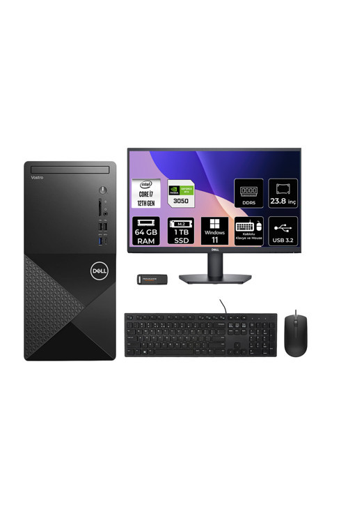 Vostro 3030Mt İ7 12700 64Gb 1Tb Ssd Rtx3050/6Gb W11H Masaüstü Bilgisayar + 23.8" Monitör