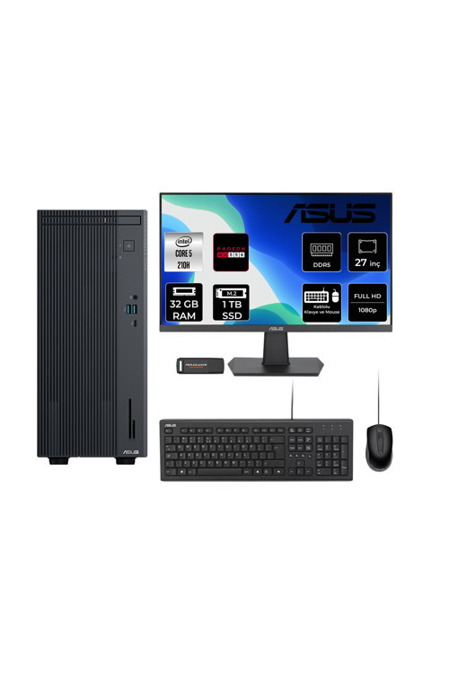 Expertcenter P500 Core5 210H 32Gb 1Tb Ssd Rx550/4Gb Fdos Masaüstü Bilgisayar + 27" Monitör