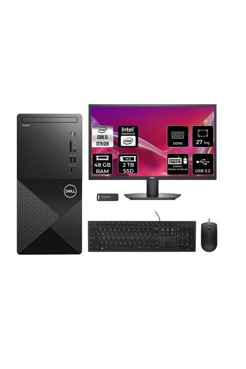 Vostro 3030Mt İ5 12400 48Gb 2Tb Ssd Fdos Masaüstü Bilgisayar + 27" Monitör