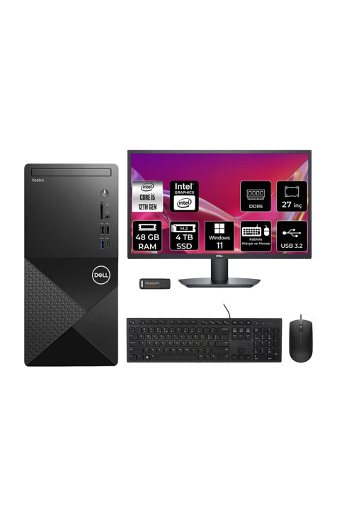 Vostro 3030Mt İ5 12400 48Gb 4Tb Ssd W11H Masaüstü Bilgisayar + 27" Monitör