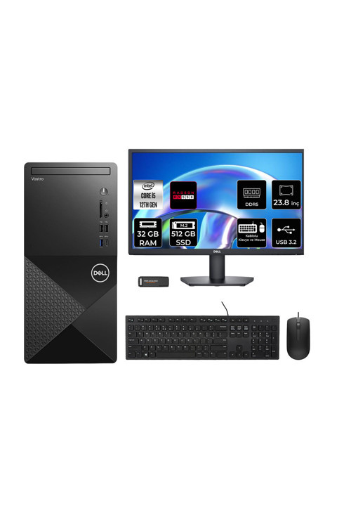 Vostro 3030Mt İ5 12400 32Gb 512Gb Ssd Rx550/4Gb Fdos Masaüstü Bilgisayar + 23.8" Monitör