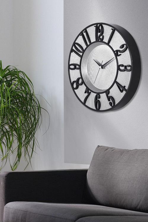 Grüningen Siyah Rakam - Gümüş Plastik Kasa Sessiz Mekanizmalı 34x34cm Duvar