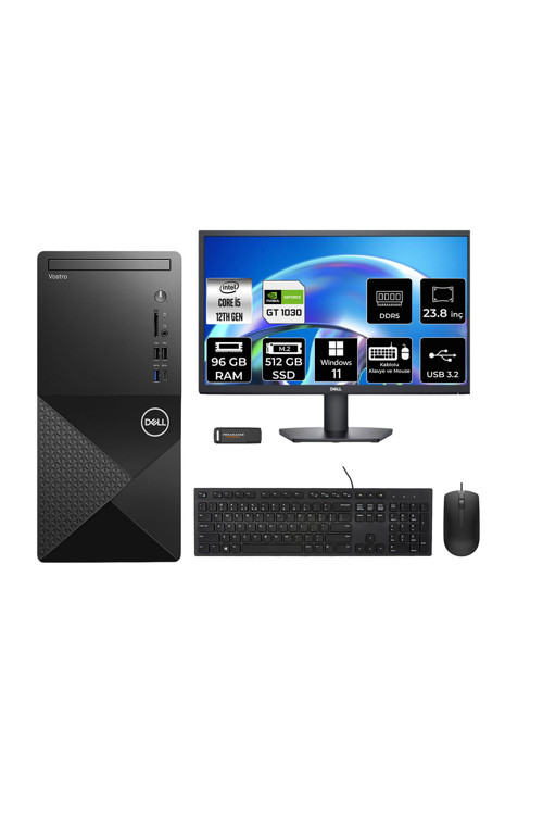 Vostro 3030Mt İ5 12400 96Gb 512Gb Ssd Gt1030/4Gb W11P Masaüstü Bilgisayar + 23.8" Monitör