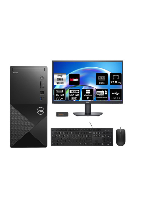 Vostro 3030Mt İ5 12400 16Gb 512Gb Ssd Rx550/4Gb W11H Masaüstü Bilgisayar + 23.8" Monitör