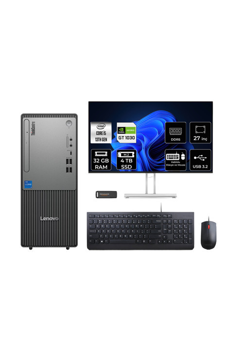 Thinkcentre Neo 50T G5 İ5 13400 32Gb 4Tb Ssd Gt1030/4Gb Fdos Masaüstü Bilgisayar + 27"