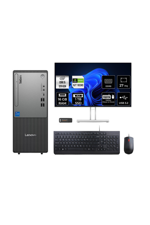 Thinkcentre Neo 50T G5 İ5 13400 16Gb 1Tb Ssd Gt1030/4Gb Fdos Masaüstü Bilgisayar + 27"