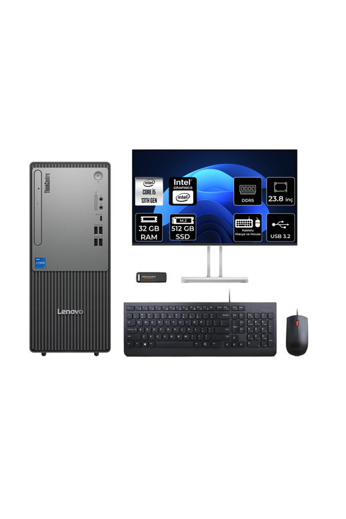 Thinkcentre Neo 50T G5 İ5 13400 32Gb 512Gb Ssd Fdos Masaüstü Bilgisayar + 23.8" Monitör
