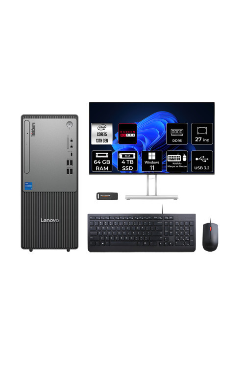 Thinkcentre Neo 50T G5 İ5 13400 64Gb 4Tb Ssd Rx550/4Gb W11H Masaüstü Bilgisayar + 27"