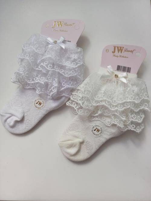 SOCKS JW ÇOCUK ÇİFT DANTELLİ ÇORAP BEYAZ-KREM 2'Lİ