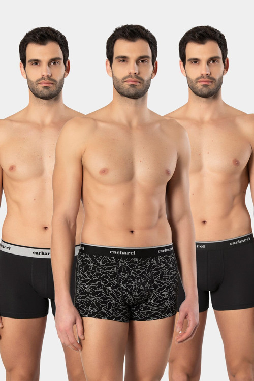 Erkek Desenli Likralı Boxer 3'lü Paket 1339/Siyah 3