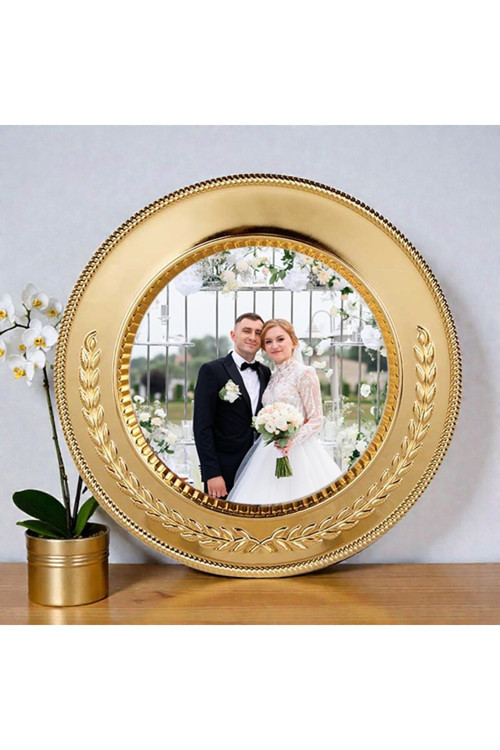Gold Metal Tabak Kişiye Özel Fotoğraf Baskısı Altın Plaket Dekor 25 CM