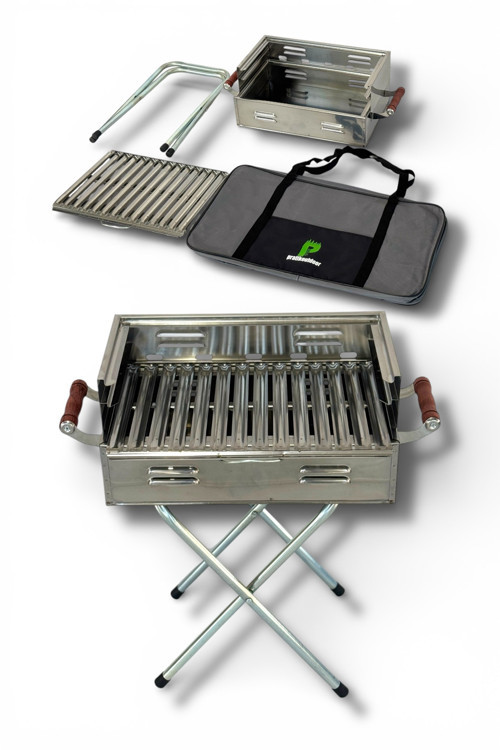 Paslanmaz Çelikten Katlanır Ayaklı ve 3 Kademeli Mangal 40x25x50cm Çantalı