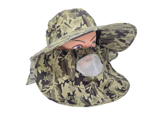 Fileli Maske ve Ense Koruyucu Geniş Kenarlı Balıkçı Şapkası Model 4