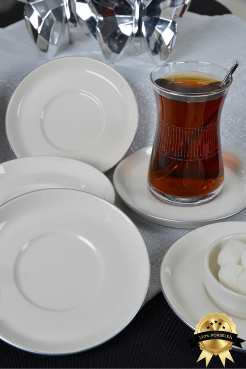 Rüya Platin Yaldız 6 Adet 12cm Porselen Çay Tabağı Kırık Beyaz