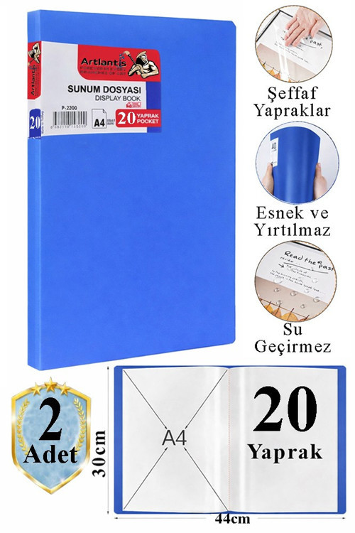 Mavi Sunum Dosyası 20 li 2 Adet Poşet Dosyalı Katalog Dosyası 20 Poşetli Kendinden Dosya Plastik Kapaklı