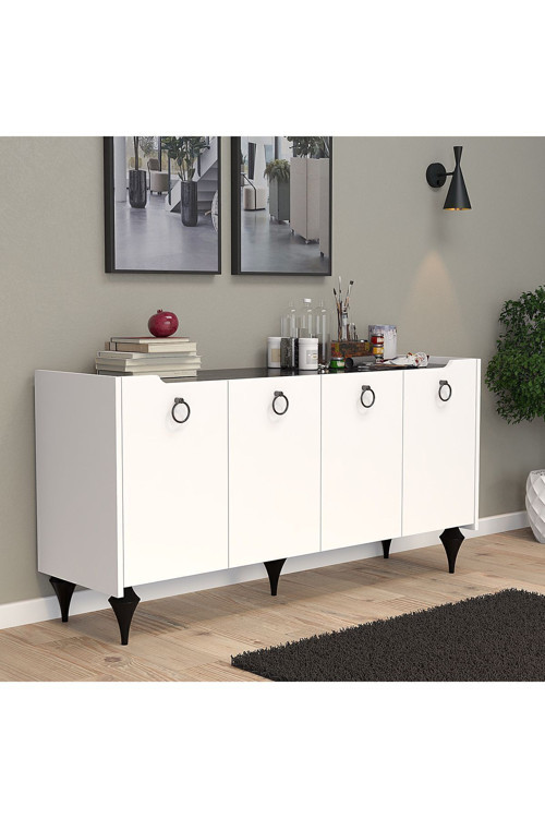 Titanyum (MERMER-BEYAZ) Modern Konsol,çok Amaçlı Dolap,dresuar,mutfak Dolabı,kiler Dolabı,tv Ünitesi