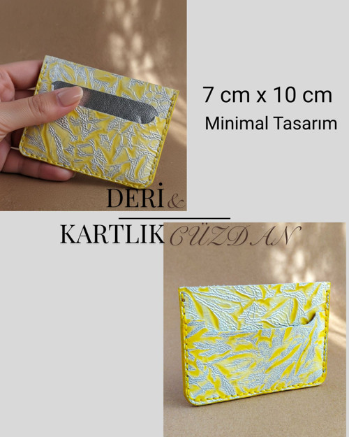 Hakiki Deri Sarı Leopar Minimal Tasarım Kadın Karlık Cüzdan