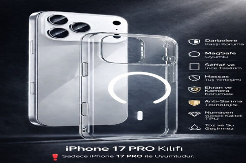 UltraMag 1300G Manyetik Çekim, Anti-Sararma Darbe Korumalı Şeffaf iPhone 17 Pro Uyumlu MagSafe Telefon Kılıfı