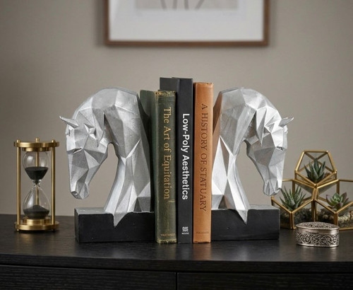 Dekoratif Kitap Tutucu Kübik At Figürlü Biblo 2 Li Gold Renkli (Polyester)
