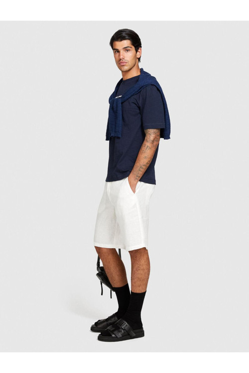 %100 Keten Slim Fit Bermuda Şort Erkek Kırık Beyaz Şort - 324P4Aghs9010