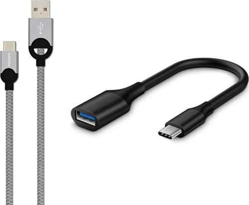 5A 100W UsbA to Type-C Örgülü 1.2M Hızlı Şarj Data Kablosu+ ScHitec Type-C to UsbA 3.0 OTG Dönüştürücü Adaptör
