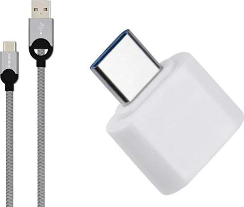 5A 100W UsbA to Type-C Örgülü 1.2M Hızlı Şarj ve Data Kablosu + ScHitec Type-C to UsbA 3.0 Dönüştürücü Adaptör