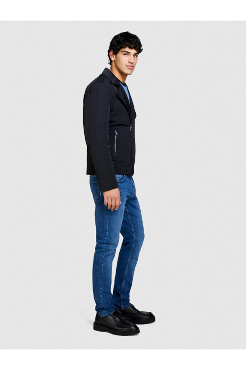 Streç Pamuklu Kemer Delikli Düz Paça Slim Fit Denim Pantolon Erkek Siyah Mix Pantolon - 324P4Mqbse00