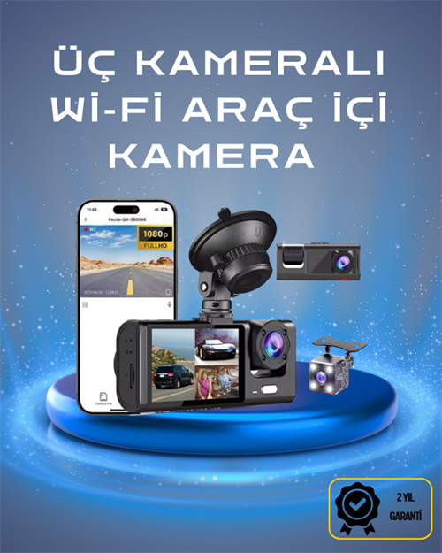 uygun Üç Kameralı 1080p Full HD Araç İçi Kamera – G-Sensörlü ve Gece Görüşlü popüler