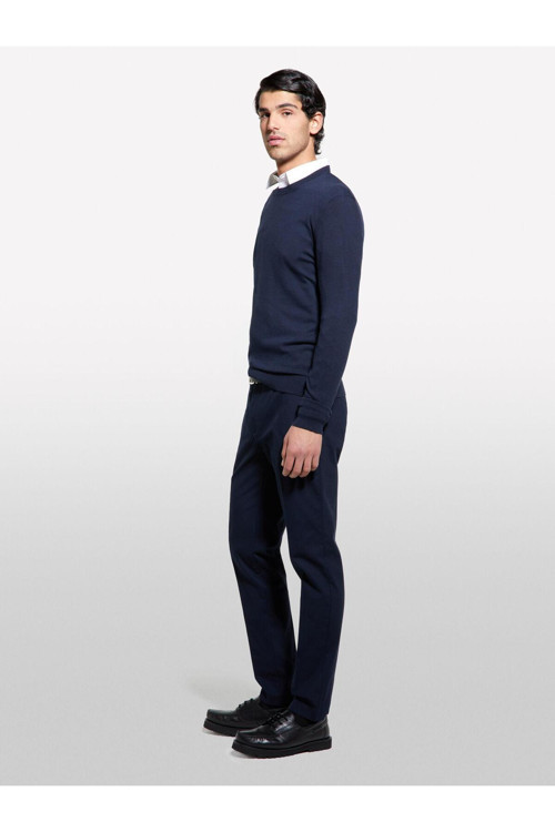 Streç Pamuklu Logo Detaylı Slim Fit Chino Pantolon Erkek Lacivert Pantolon - 325P4Wossf053