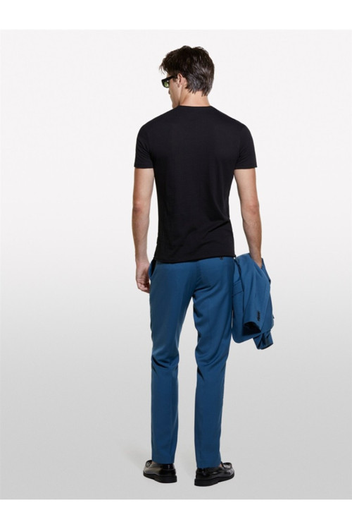 Erk_%100 Pamuk Bisiklet Yaka Slim Fit Slub T-Shirt Erkek Siyah T-Shirt - 324A3Wf0S101K