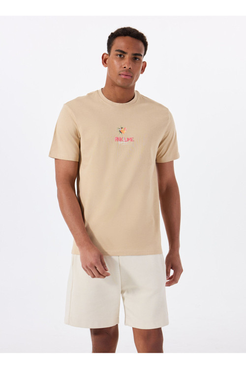 O Yaka Baskılı Açık Kahve Erkek T-Shirt Onserhan Reg Ss Tee Cs