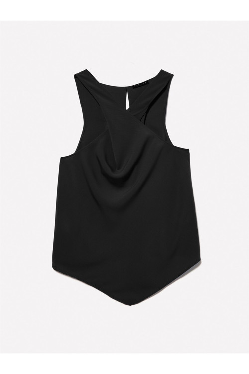 Önü Burgu Detaylı Dar Kesim Üst Kadın Siyah T-Shirt - 324A5Lthlh019