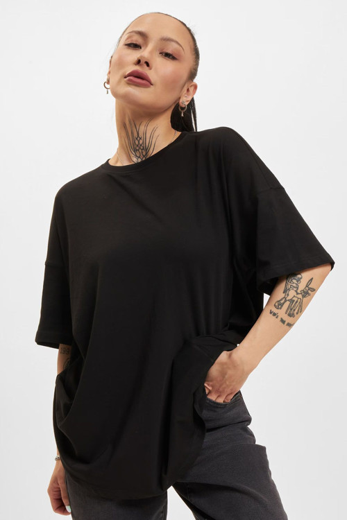 Kadın Onlmay Bisiklet Yaka Oversize %100 Pamuk T-Shirt 15261790 Siyah