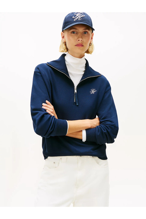 Kadın Yarım Fermuarlı Örgü Lacivert Sweatshirt Ww0Ww49470-C1G