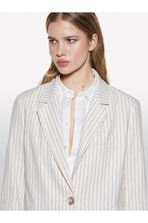 Keten Karışımlı Düğmeli Cepli Blazer Ceket Kadın Siyah Ceket - 325P25Iclw030
