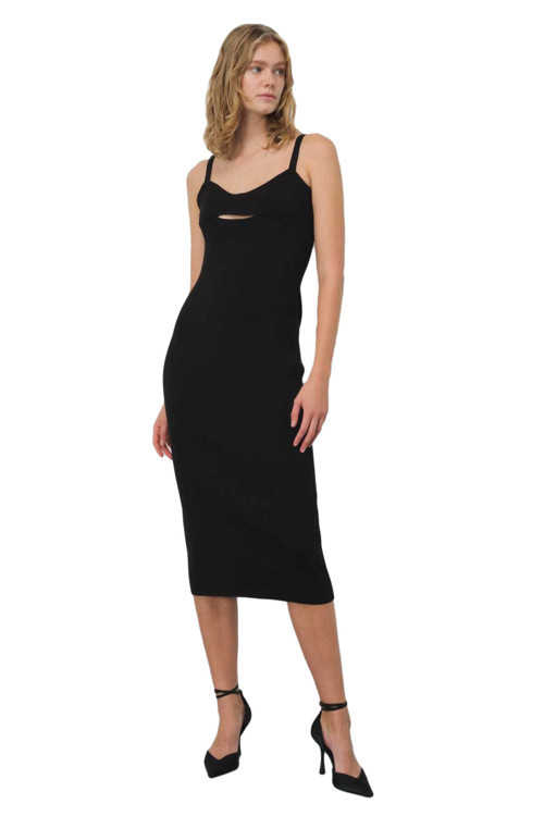 Askılı Siyah Triko Elbise