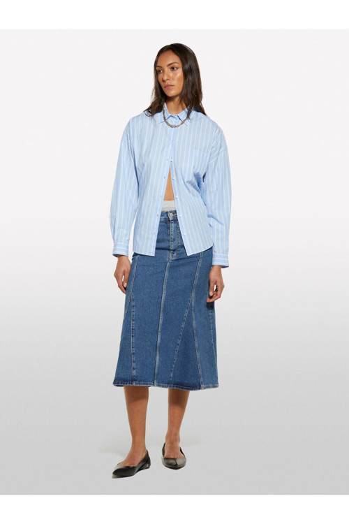 Kadın Pamuklu Düğmeli Kloş Yüksek Bel Midi Denim Etek 325P41Gtl002N-Sıs902