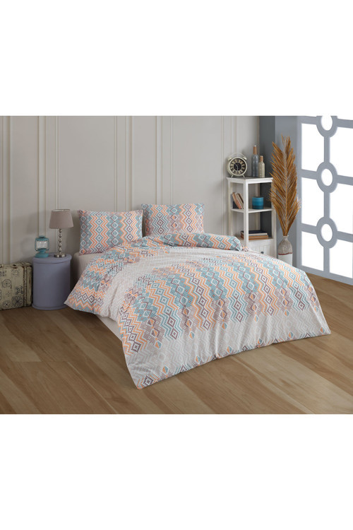 Kristal Ranforce %100 Pamuk Tek Kişilik Nevresim Takımı Kilim Somon