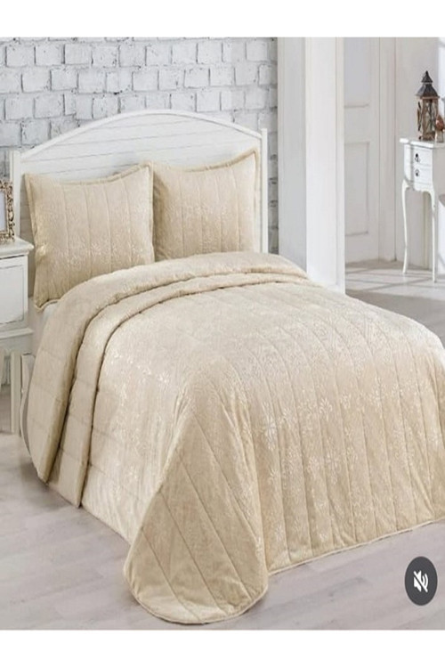 Merinos Yatak Örtüsü Çift Kişilik İpeksoft / Çeyizlik / Günlük Kullanım İçin Uygun/ Bej