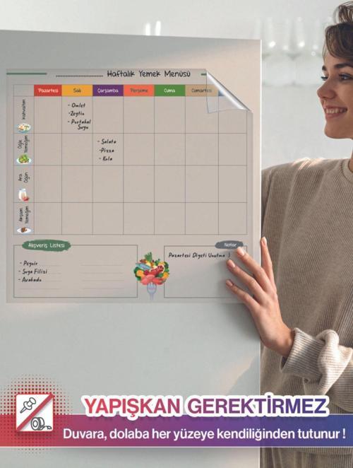 Haftalık Yemek Menüsü Planlayıcı, Yapışkansız Tutunan Statik, Yeri Değiştirilebilir Akıllı Kağıt