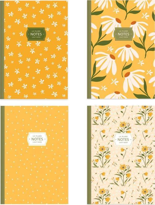 Çizgili Tel Dikişli 4'lü Defter Seti Sarı