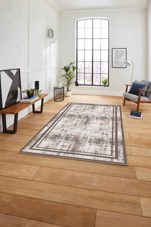 Çerçeveli Sade Modern Baskılı Yıkanabilir Kaymaz Taban Yolluk Mutfak Salon Halısı