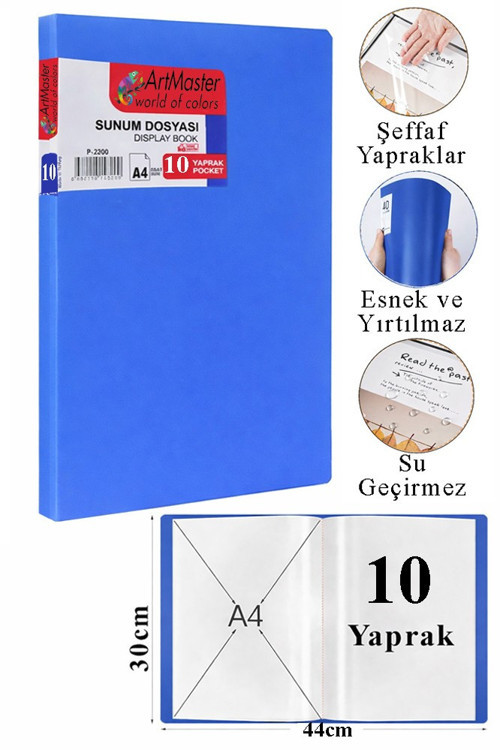 Mavi Sunum Dosyası 20 li 1 Adet Poşet Dosyalı Katalog Dosyası 20 Poşetli Kendinden Dosya Plastik Kapaklı