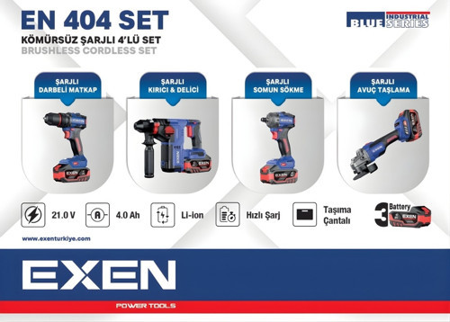 EN 404 SET - 21V 4Ah Kömürsüz Şarjlı Makina 4'lü Set EX018042