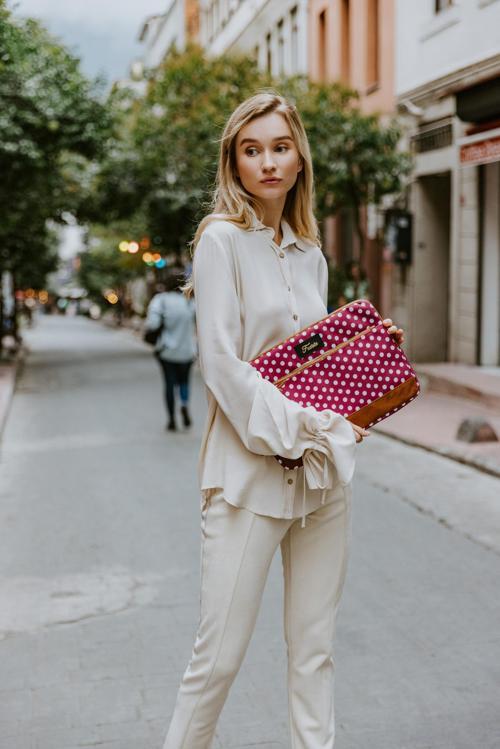 13-14 Inch Burgundy Polka Dot Macbook- Laptop Bag
