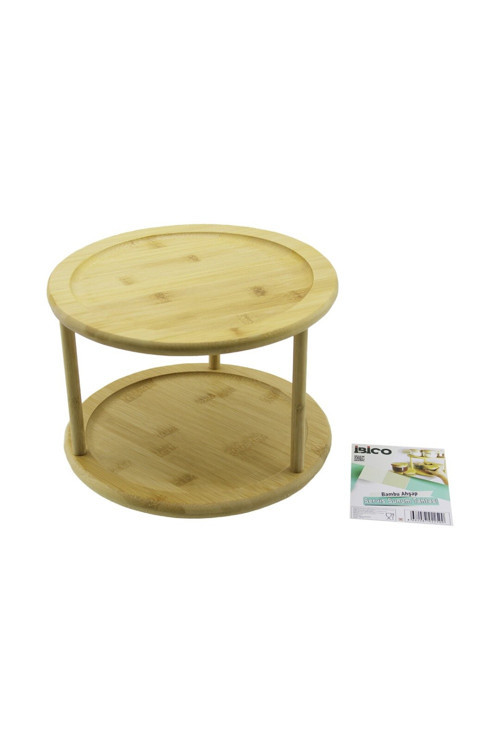 2 KATLI YUVARLAK=24.5CM DÖNER TABLALI AHŞAP BAMBU SUNUM TEPSİSİ - MİNİ SOFRA 01588