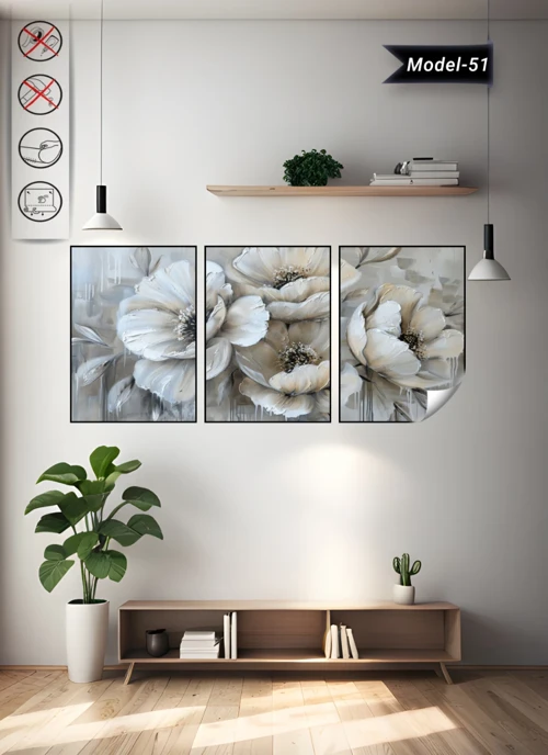 Statik Tutunma Özellikli Tablo - Poster Çiçek (Model- 51)