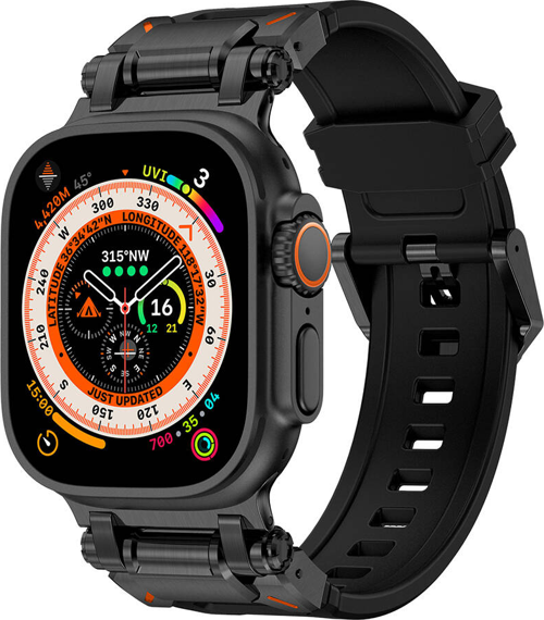 Apple Watch 44mm Uyumlu Fuchsia KRD-1101 Titanyum Metal Başlıklı Silikon Kordon