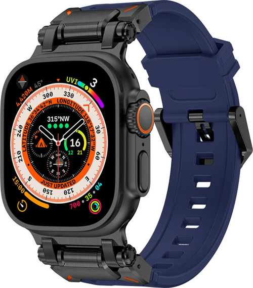 Apple Watch 44mm Uyumlu Fuchsia KRD-1101 Titanyum Metal Başlıklı Silikon Kordon
